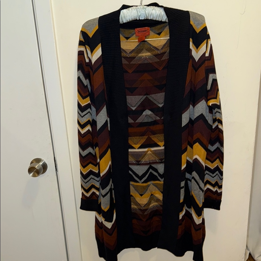 Missoni Black and Brown Chevron Cardigan Sweater